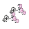 Threadless Ohrstecker silber drei Kristalle pink
