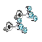 Threadless stud earrings silver three crystals aqua