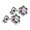 Threadless stud earrings, silver, flower, crystals, dark multicolor
