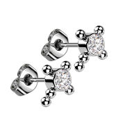 Threadless stud earrings silver cross balls crystal silver