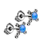 Threadless Ohrstecker silber Kreuz Kugeln Opal blau