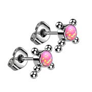Threadless Ohrstecker silber Kreuz Kugeln Opal pink