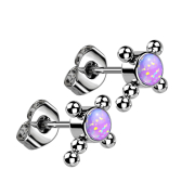 Threadless stud earrings silver cross beads opal violet
