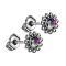 Threadless stud earrings, silver, ball flower, crystal, dark multicolor
