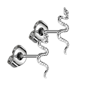 Threadless stud earrings silver snake silver