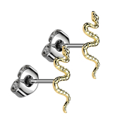 Threadless stud earrings silver snake