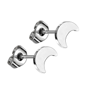 Threadless stud earrings silver moon silver