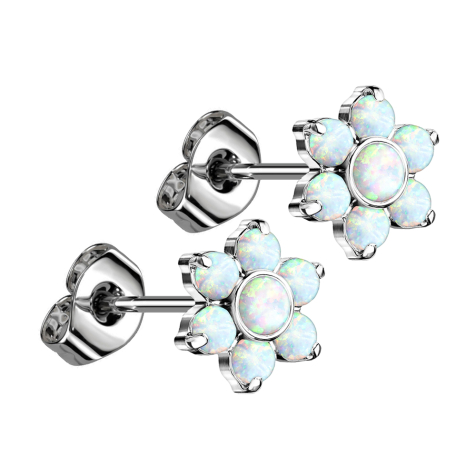 Boucles doreilles sans tige argent Fleur Opales blanches