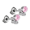 Threadless stud earrings silver three crystals silver oval crystal pink