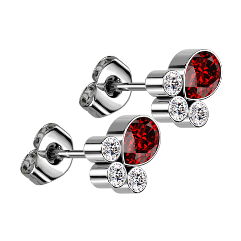 Clous doreilles sans tige argent trois cristaux argent cristal ovale rouge