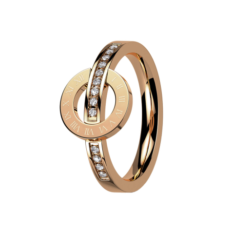 Ring rose gold with crystals and Roman numeral circle