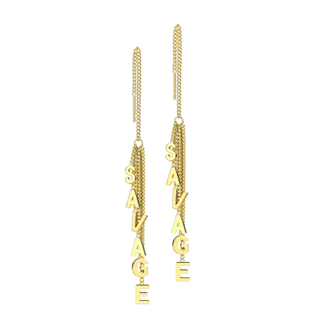 Gold-plated stud earrings free-falling chain letter tree Savage