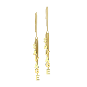 Gold-plated stud earrings free-falling chain letter tree...