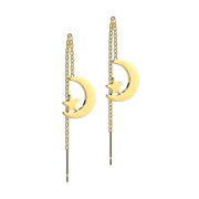 Gold-plated stud earrings with free-falling moon and star