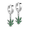 Folding silver earring with green hemp leaf pendant