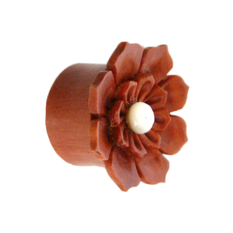 Flared plug flower with pearl made of Sawo wood