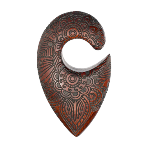 Peso ad orecchio a goccia con fiore di prato inciso in legno di Narra