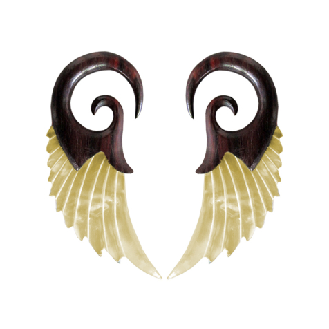 Ohrgewicht Haken Falke Perlmutt Flügel aus Narra Holz (2Stk)