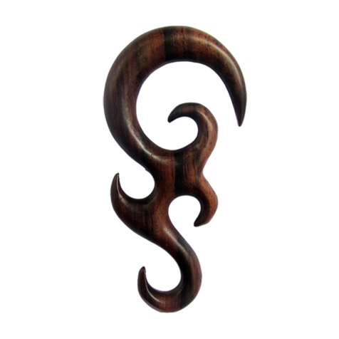 Peso ad orecchio a doppia spirale con fiamma in legno di Narra