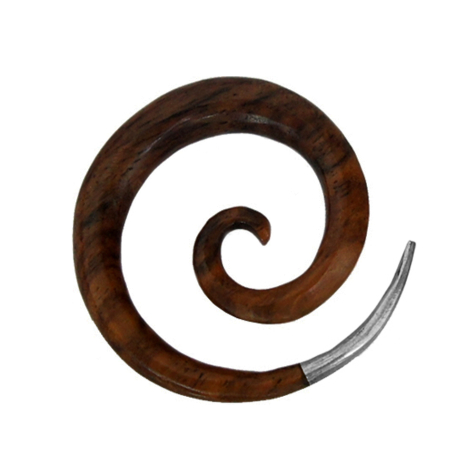 Ohrgewicht Spiralen mit silberner Spitze aus Narra Holz