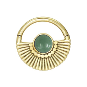 Ear weight segment ring hinged gold-plated fan with jade...