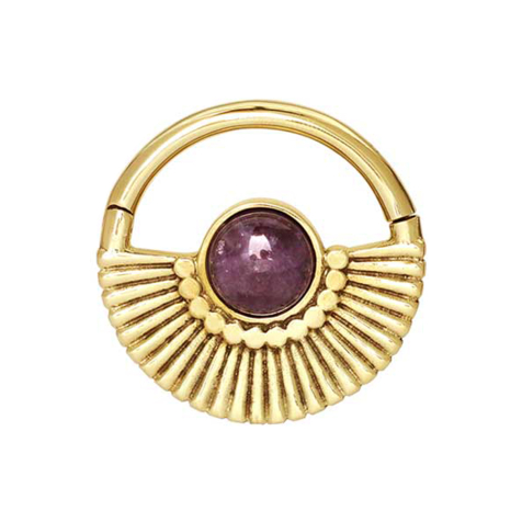 Anello a segmento di peso per orecchio con ventaglio a cerniera placcato oro e pietra ametista