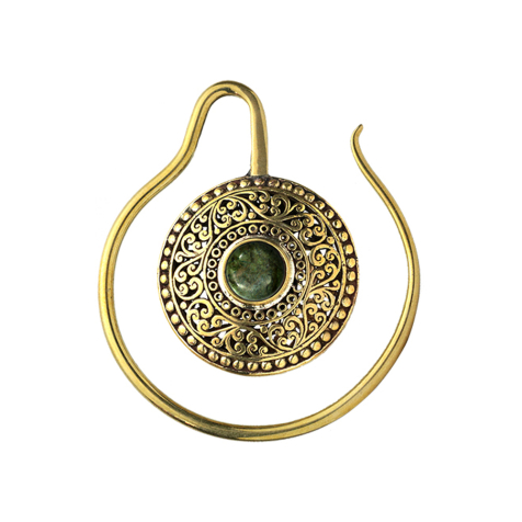 Anello per orecchie medaglione placcato oro con pietra di giada