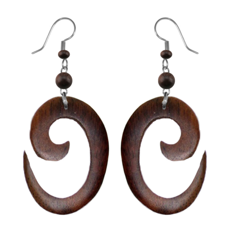 Oval spiral earring made of sono wood