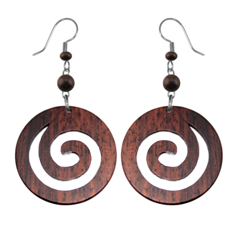 Earring spiral in a circle made of sono wood