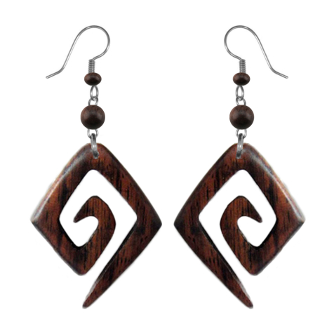 Earring spiral diamond long made of sono wood