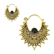 Gold-plated earring Filigree hearts with onyx stone