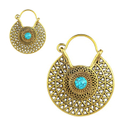 Ohrring vergoldet Teller zwei Zickzack Reihen mit...