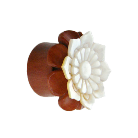 Flared plug mother-of-pearl lotus flower made from Sawo wood