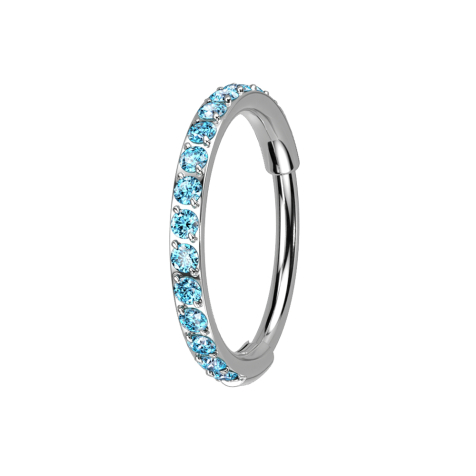 Micro bague segmentée pliable argentée avec cristaux aqua sur les côtés