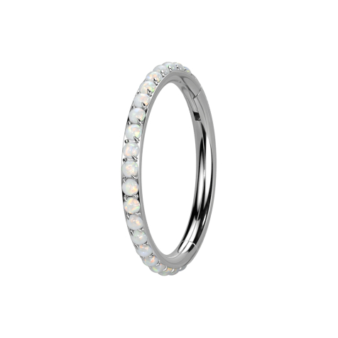 Micro segment ring, foldable, silver, white opals on the sides