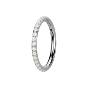 Micro segment ring, foldable, silver, white opals on the...