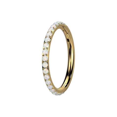 Micro Segmentring klappbar vergoldet seitlich Opale weiss