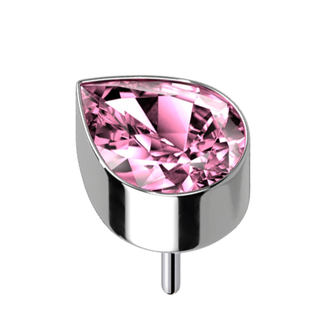 Threadless silver with drop crystal pink