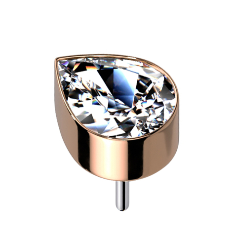 Threadless or rose avec cristal goutte argenté