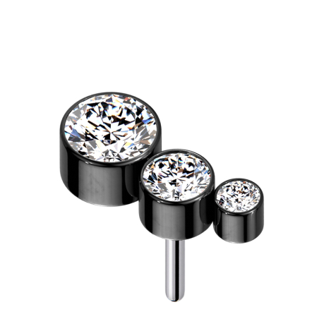 Threadless noir descendant trois cristaux argentés