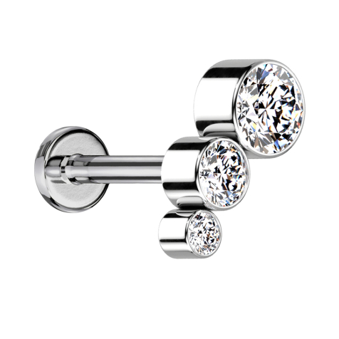 Micro Labret Internal Thread Silver Descending Three Crystals Silver