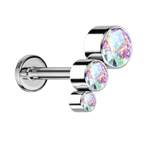 Micro Labret Internal Thread Silver Descending Three Crystals Multicolor