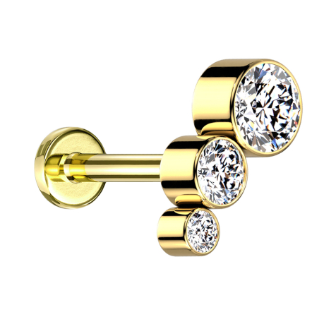 Micro labret internal thread gold-plated descending three crystals silver