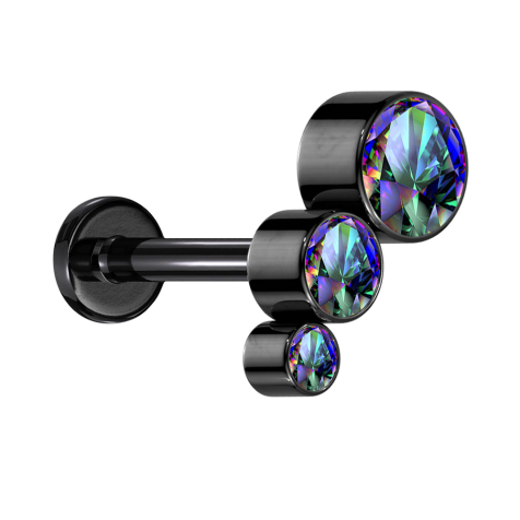 Micro Labret Innengewinde schwarz absteigend drei Kristalle dunkel multicolor