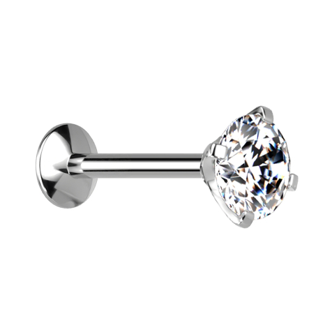 Labret con filettatura interna Micro UFO argento con cristallo incastonato in argento