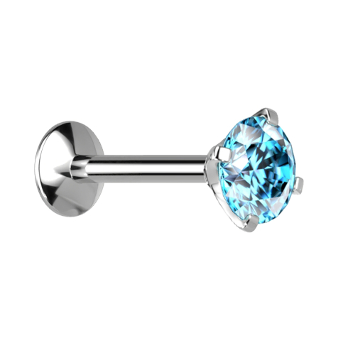 Micro Innengewinde Labret UFO silber mit Kristall aqua gefasst