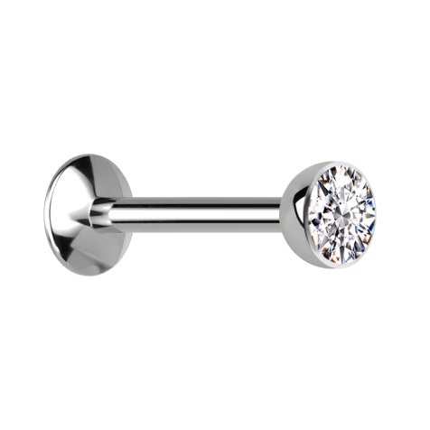 Micro internal thread labret UFO silver hemisphere with crystal silver
