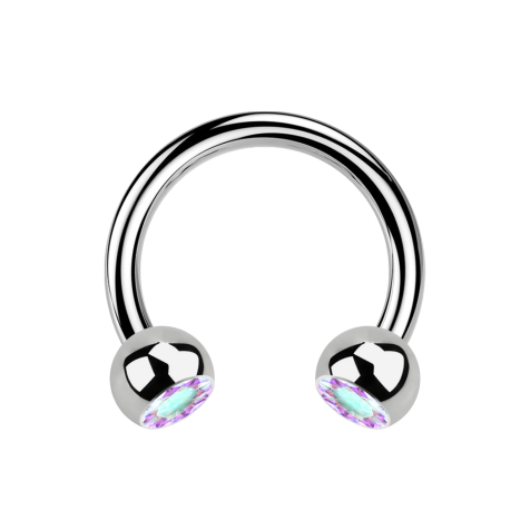 Micro Circular Barbell silber mit zwei Kugeln Kristall multicolor