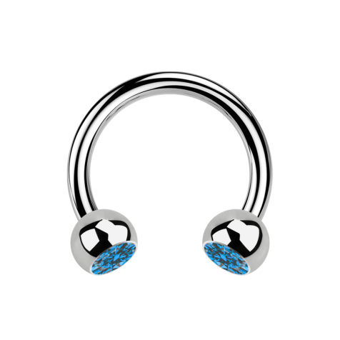 Micro Circular Barbell argent avec deux boules cristal bleu clair