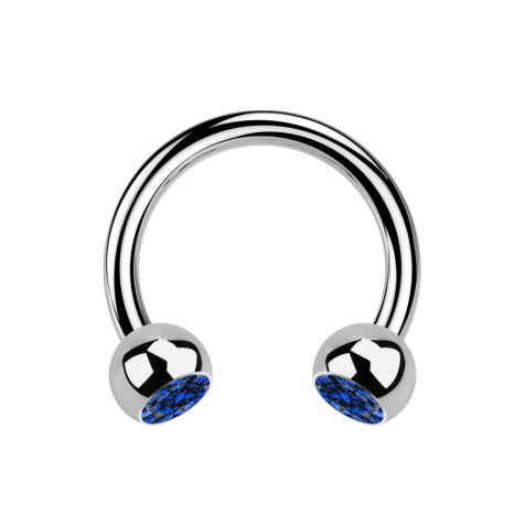 Micro Circular Barbell argent avec deux boules de cristal bleu foncé